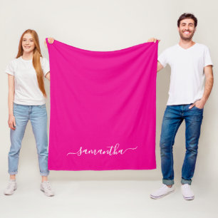 Couverture Polaire Nom de signature élégant en rose chaud et blanc