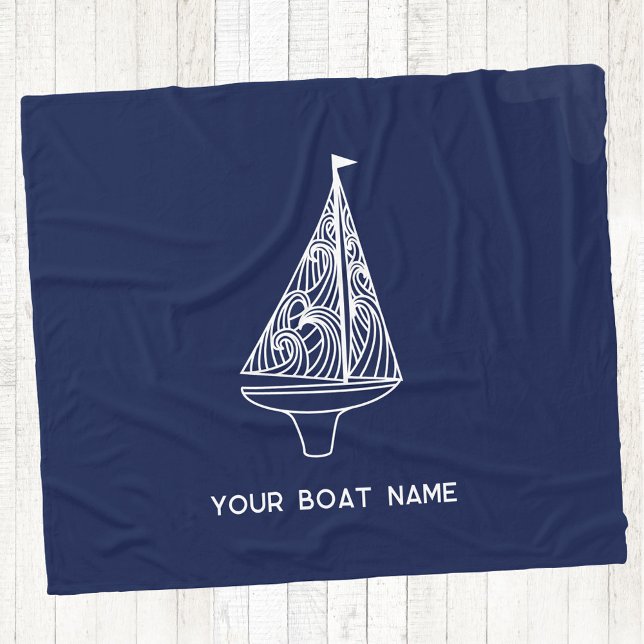 Couverture Polaire Nom du bateau à voiles Nautique Marine Bleue (Your boat name custom text sailing boat yacht navy blue fleece blanket)