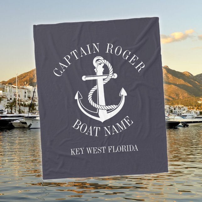 Couverture Polaire Nom du bateau d'Ancre nautique du capitaine person (Personalized Captain Nautical Anchor Boat Name Fleece Blanket)