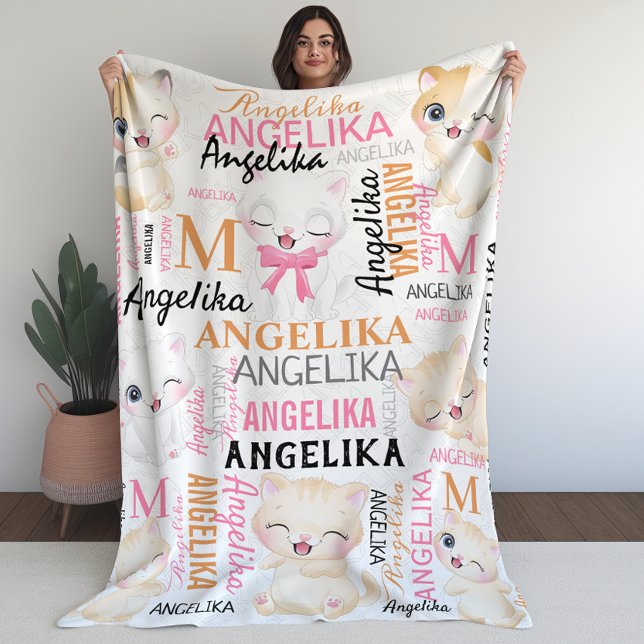 Couverture Polaire Nom du collage Cute Kitten avec Motif de nom (Collage Name Cute Kitten with Name Pattern Fleece Blanket)