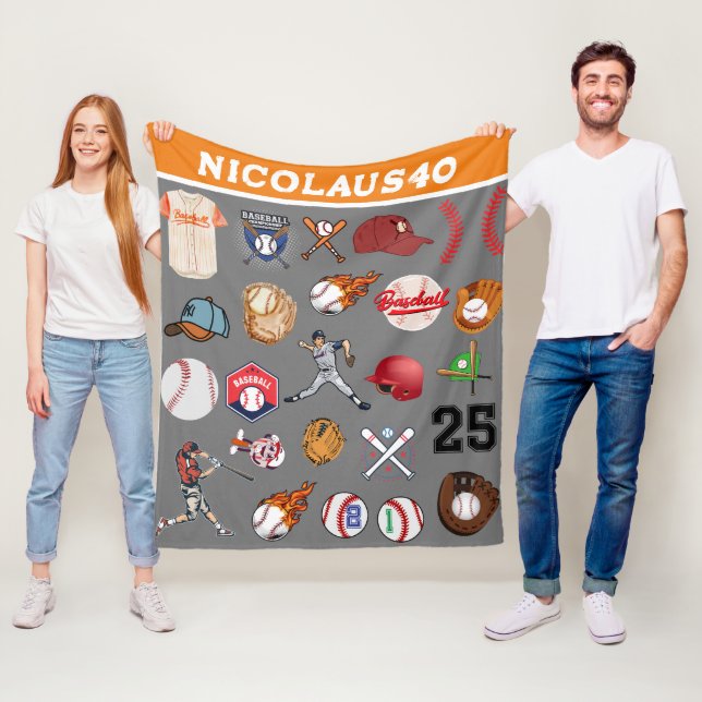 Couverture Polaire Nom du joueur de baseball personnalisé Gris (En situation)