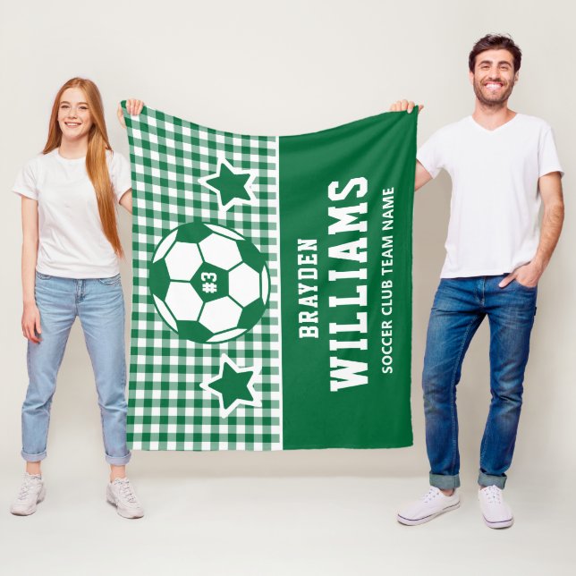Couverture Polaire Nom du joueur de football personnalisé Green Plaid (En situation)