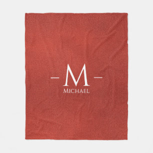 Couverture Polaire Nom du monogramme en cuir rouge Brown personnalisé