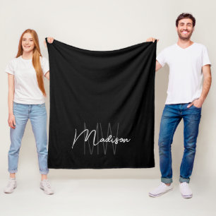 Couverture Polaire Nom du monogramme moderne Script noir blanc
