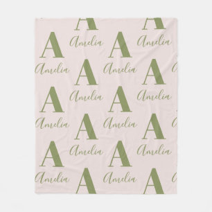 Couverture Polaire Nom du monogramme Motif Olive Green