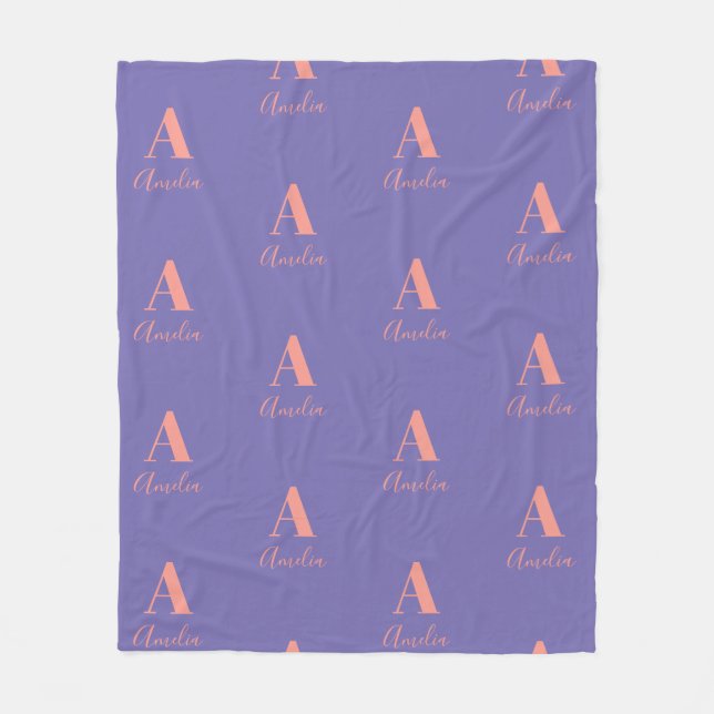 Couverture Polaire Nom du monogramme Motif violet rose (Devant)