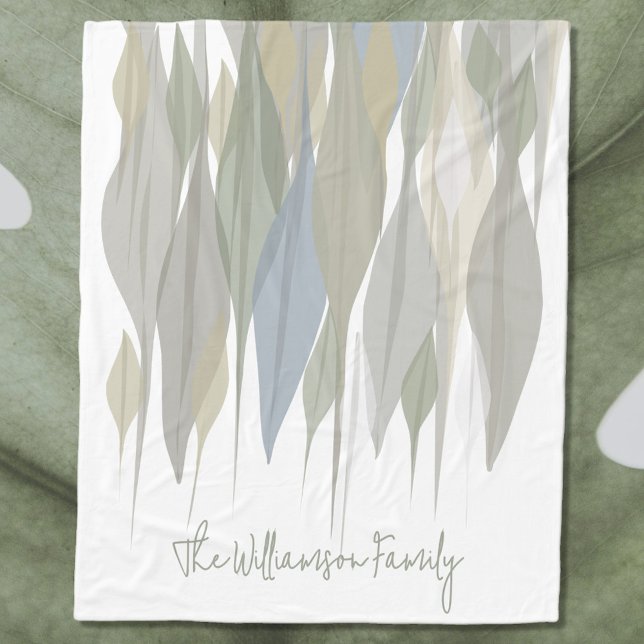 Couverture Polaire Nom du monogramme pastel sauge vert gris beige feu (Créateur téléchargé)