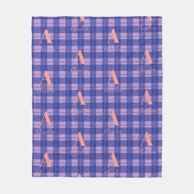 Couverture Polaire Nom du monogramme Plaid Purple Rose (Devant)