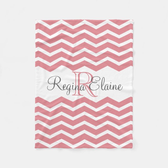 Couverture Polaire Nom du monogramme rose blanc Keepsaké Chevron (Devant)
