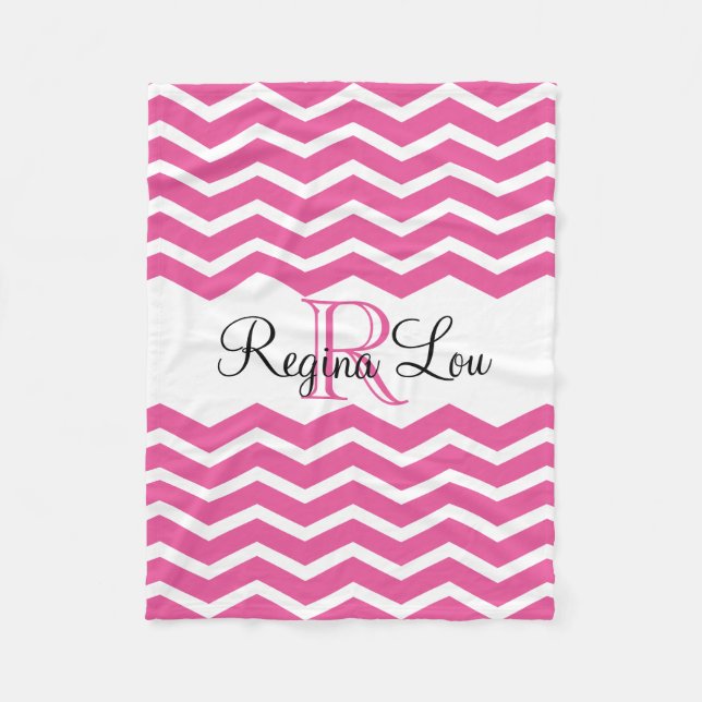 Couverture Polaire Nom du monogramme rose chaud Keepsaké Chevron Girl (Devant)