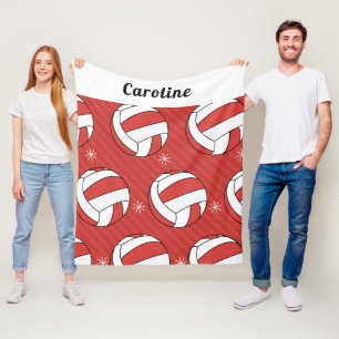 Couverture Polaire Nom du Motif de balle de volley-ball rouge et rayé