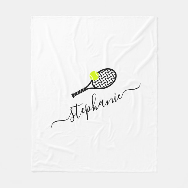 Couverture Polaire Nom du script de tennis personnalisé Blanc (Devant)