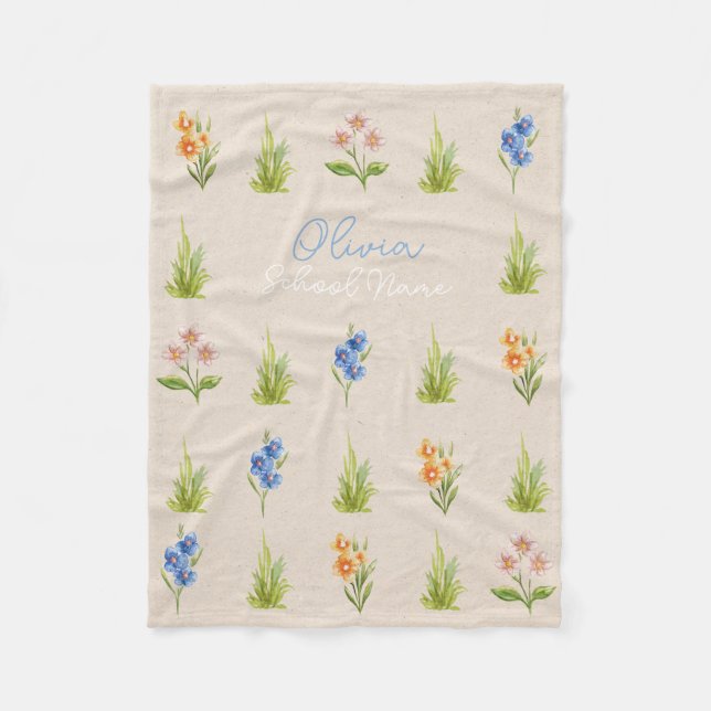 Couverture Polaire Nom du script Floral Fleur sauvage personnalisé (Devant)