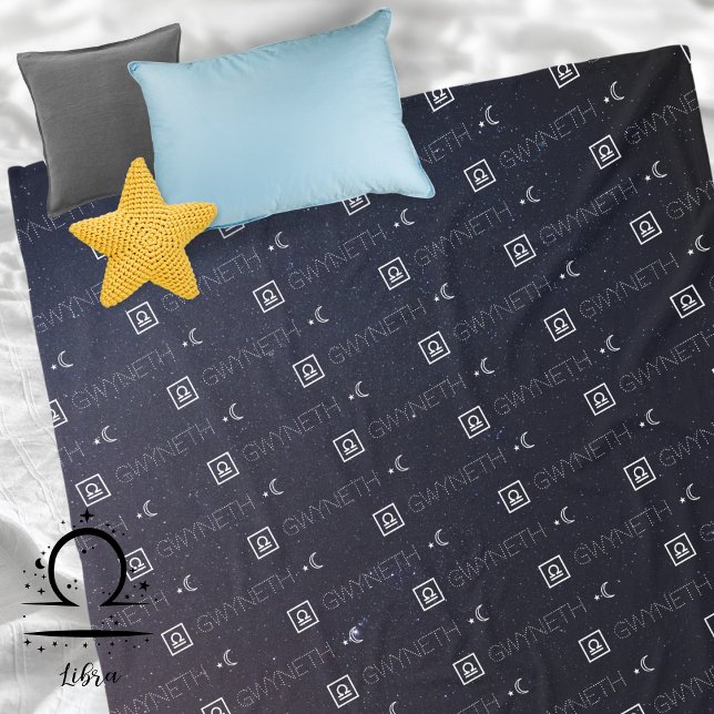 Couverture Polaire Nom du Signe du Zodiaque Balance Constellation Ast (Libra Zodiac Sign Symbol Personalized Repeating Name Seamless Pattern Stars Night Sky Moon Blanket 
)