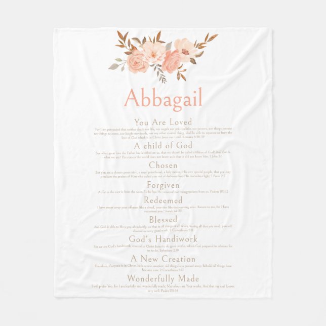 Couverture Polaire Nom Écriture Identité chrétienne Bible Floral (Devant)