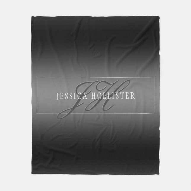 Couverture Polaire Nom élégant et Initiales monogrammes | Noir et gri (Devant)
