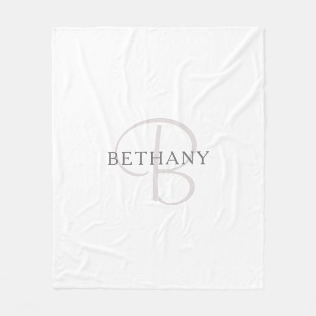 Couverture Polaire Nom élégant Monogramme | Blanc et gris (Devant)