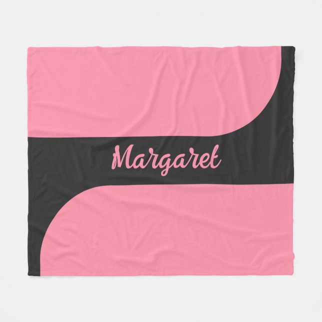 Couverture Polaire nom en monogramme féminin avec écriture rose et no (Devant (Horizontal))