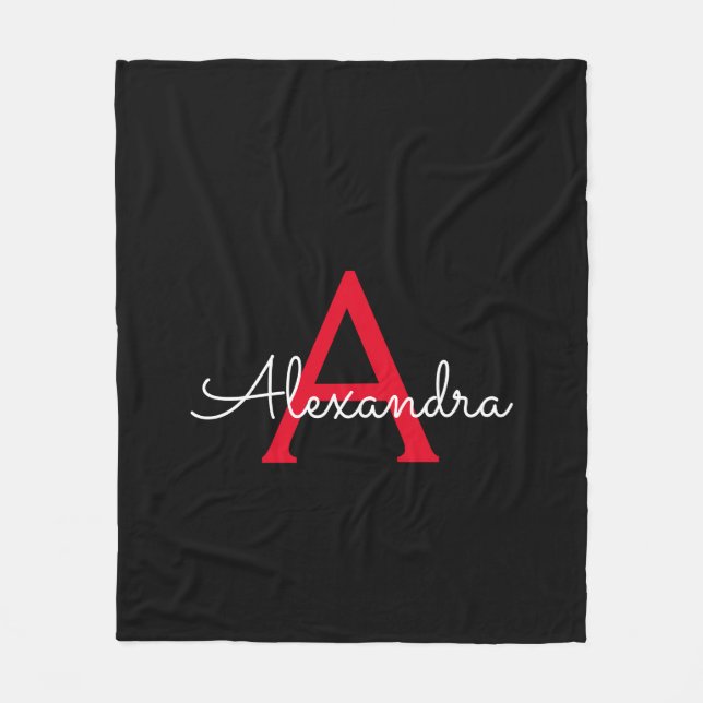Couverture Polaire Nom en monogramme féminin écriture Red Black (Devant)