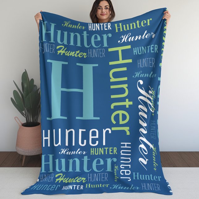 Couverture Polaire Nom et Monogramme Cloud Word Art Blanket pour les  (Name and Monogram Cloud Word Art Blanket For Boys)