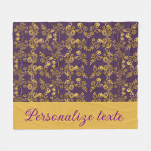 Couverture Polaire Nom Fleur de Damas Or Personnalisé Violet Royal