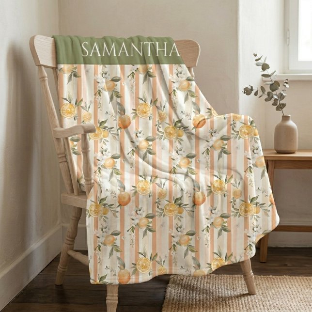 Couverture Polaire Nom Fleur Orange Citron Ruban Pêche (Créateur téléchargé)