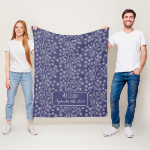 Couverture Polaire Nom floral bleu marine Date de naissance Bébé