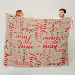 Couverture Polaire Nom imprimé en rouge sur tout un pâle kaki