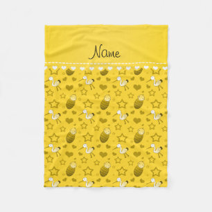 Couverture Polaire Nom jaune coeur cigogne bébé étoiles