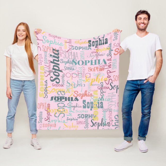 Couverture Polaire Nom moderne Graffiti Pink Noms Motif Typographie (En situation)