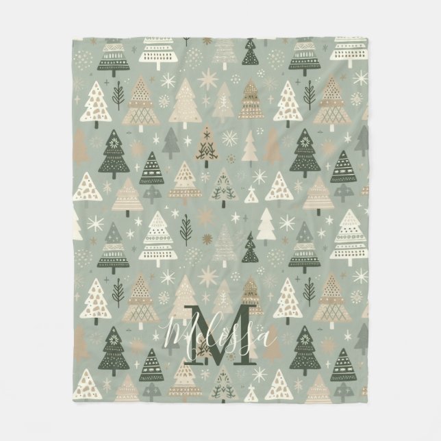 Couverture Polaire Nom Monogramme Arbres Nordiques (Devant)