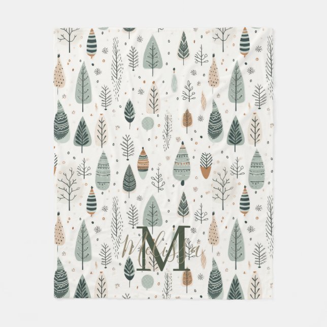 Couverture Polaire Nom Monogramme Arbres Nordiques (Devant)