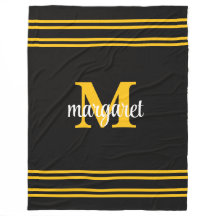 Nom monogrammé élégant noir & jaune blanc