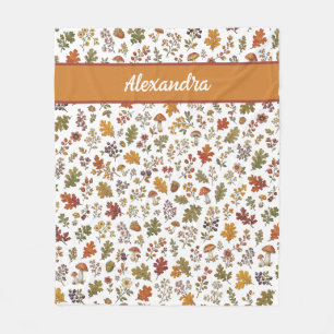 Couverture Polaire Nom Monogramme Feuilles de Champignon Rustique de