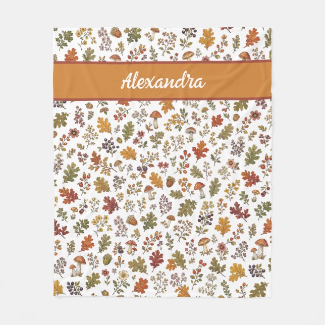 Couverture Polaire Nom Monogramme Feuilles de Champignon Rustique de  (Devant)