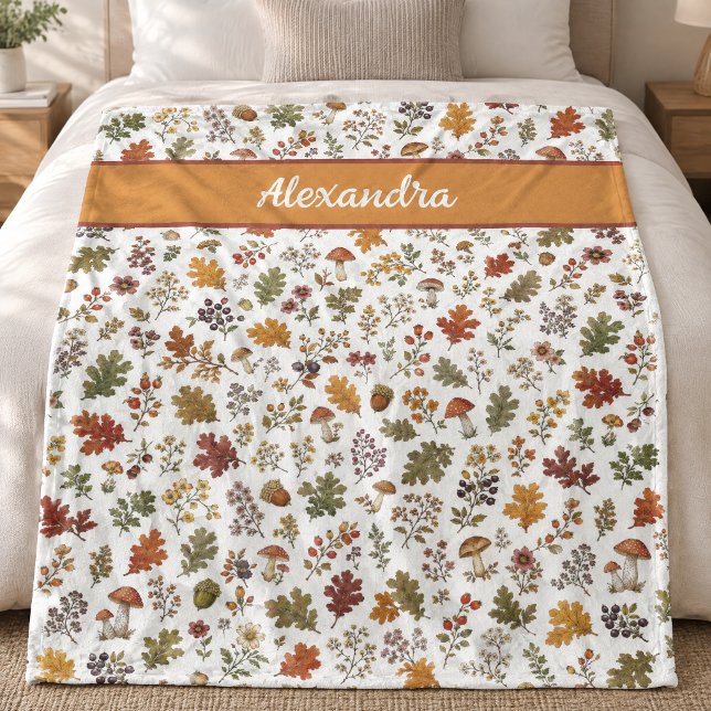Couverture Polaire Nom Monogramme Feuilles de Champignon Rustique de  (Créateur téléchargé)