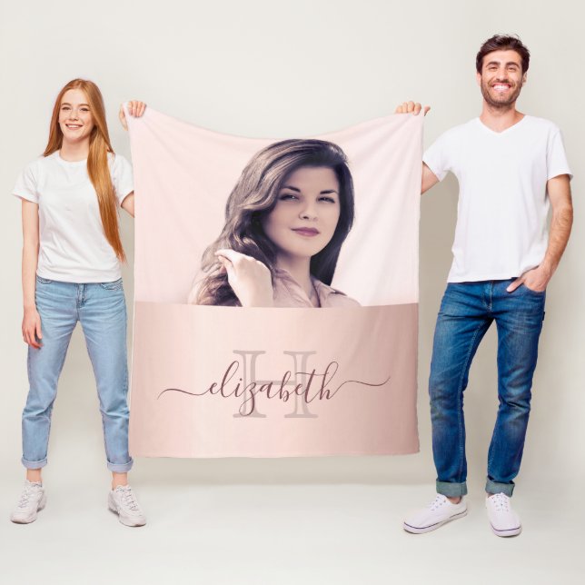 Couverture Polaire Nom monogramme photo en or rose (En situation)