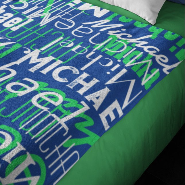 Couverture Polaire Nom Motif Bleu Vert Éclairé Allover (Créateur téléchargé)