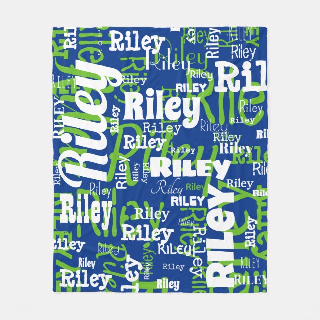 Couverture Polaire Nom Motif Blue Green Typographie Sport Team (Devant)
