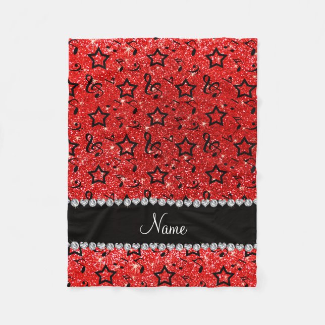Couverture Polaire Nom neon rouge parties scintillant notes de musiqu (Devant)