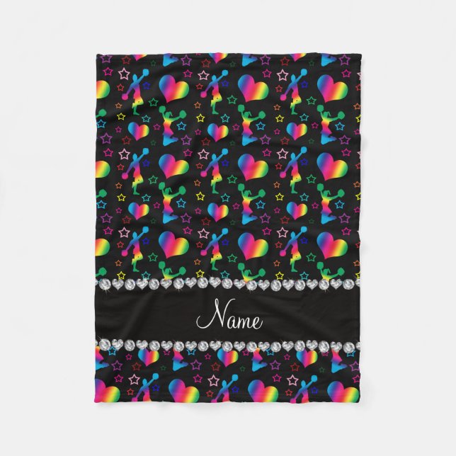 Couverture Polaire Nom noir arc-en-ciel cheerled coeurs étoiles (Devant)