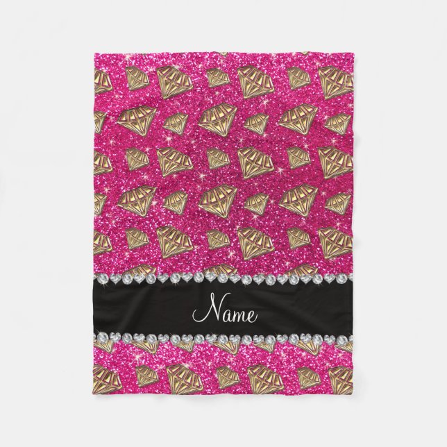 Couverture Polaire Nom or diamant neon rose chaud parties scintillant (Devant)
