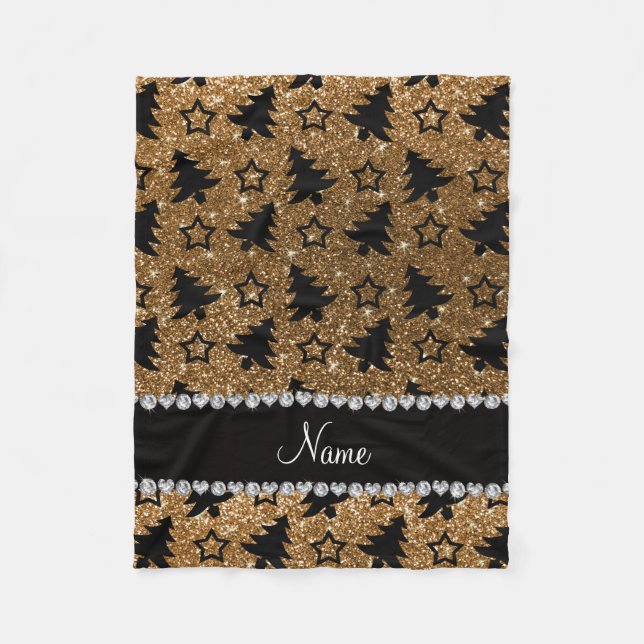 Couverture Polaire Nom or parties scintillant noël arbres étoiles (Devant)