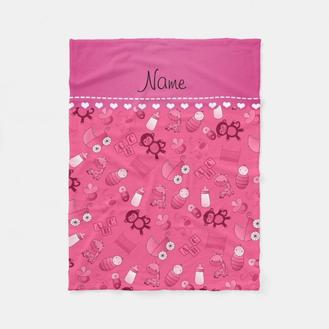 Couverture Polaire Nom personnalisé animal de bébé rose (Devant)