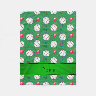 Couverture Polaire Nom personnalisé anniversaire de base-ball vert