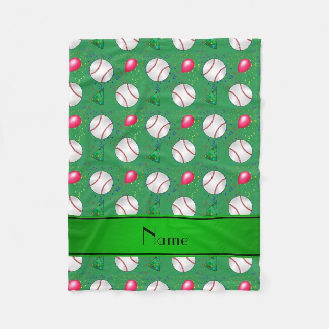 Couverture Polaire Nom personnalisé anniversaire de base-ball vert (Devant)