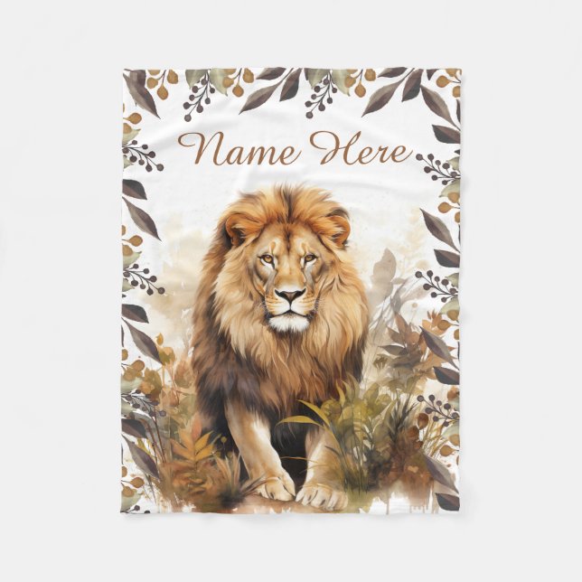 Couverture Polaire Nom personnalisé Aquarelle Lion Personnalisé Enfan (Devant)