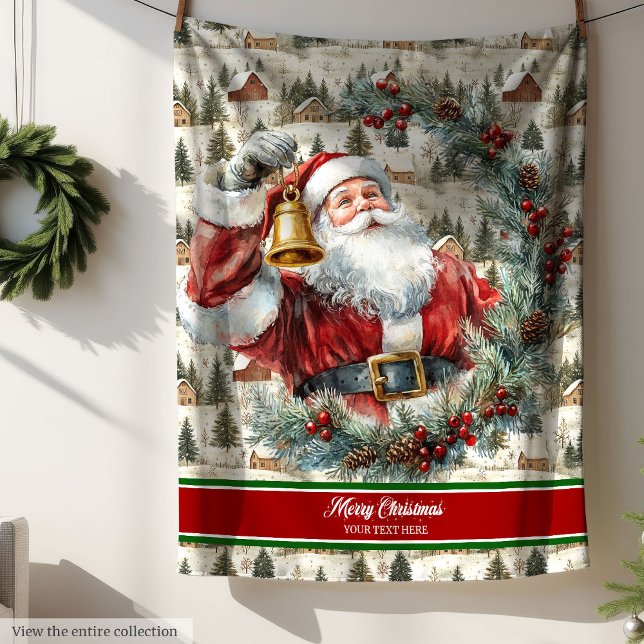Couverture Polaire Nom personnalisé Aquarelle Père Noël Lancer la cou (Custom Name Watercolor Santa Throw Blanket)