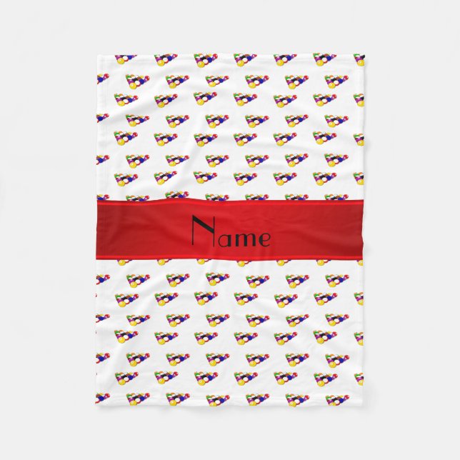 Couverture Polaire Nom personnalisé billiard blanc boules rouge bande (Devant)