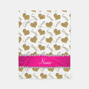 Couverture Polaire Nom personnalisé blanc or coeurs maman amour